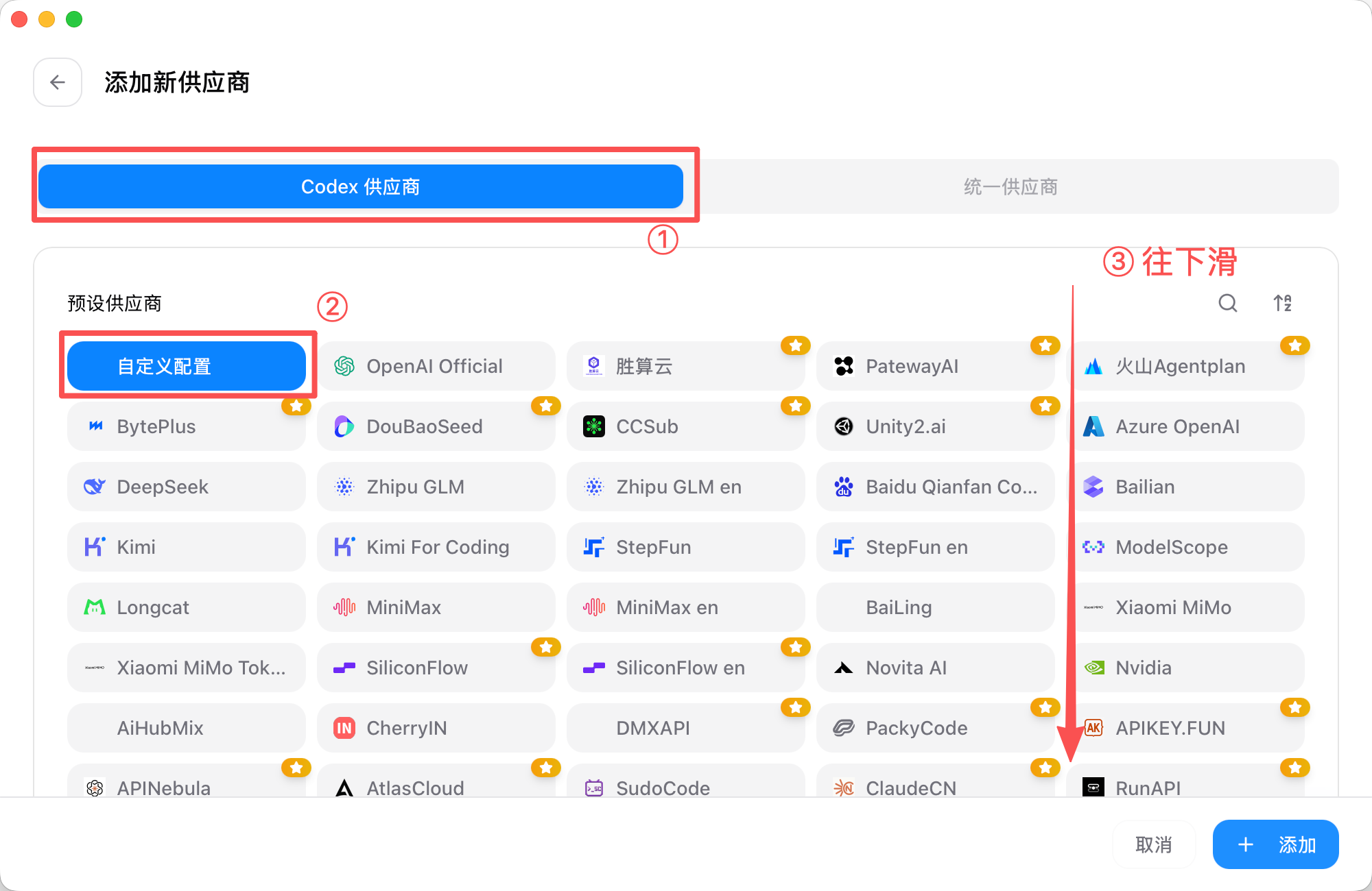 选择 Codex 自定义配置